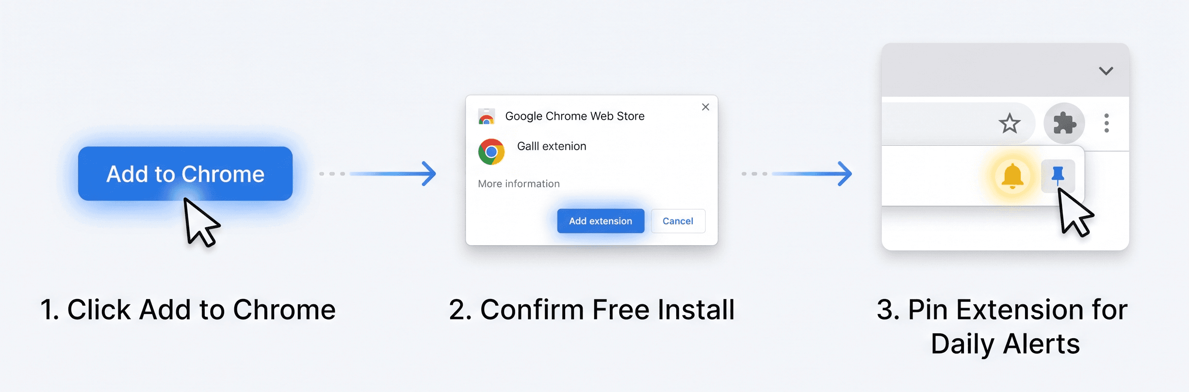 3-Step visual installation guide for Sarkari Job Alert Chrome extension